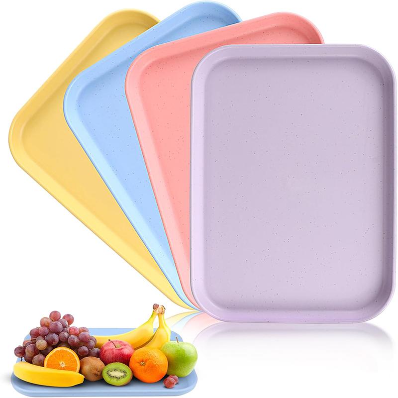 4Pcs Plastic Serving Tray Set Dinner Plate Kit Tea Fruit Dessert Tray Trays for Food Serving Cooking Storage Tray Kitchenware