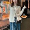 Fungus Edge Knitted Top Women's High-end Sweet Spring and Autumn Knitted Sweater Long-sleeved Thin Coat Solid Color
