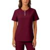 Womens Stretchy Quick Dry V Neck Short Sleeve Top with Pockets Button Front Uniform Blouse for Healthcare Hospitality Service