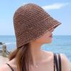 Unique Woven Women Sun Hat Solid Color Breathable Straw Fisherman Hat Foldable Visor Cap Bucket Hat Vacation