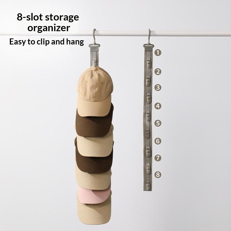 Hanging Cap Storage Organizer 10 Clips Adjustable Rope Hat Rack Holder for Wardrobe Bedroom Travel Daily Use