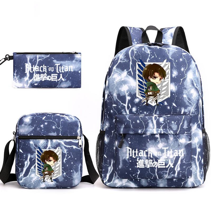 3 Piece School Backpack Set for Students Large Capacity Oxford Cloth Schoolbag with Shoulder Strap and Pencil Case