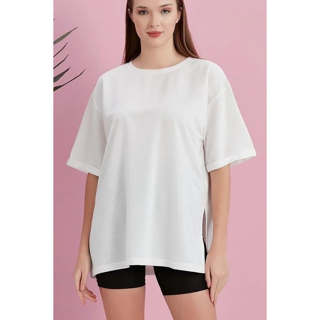 Tricou supradimensionat cu mânecă dublă cu decolteu lat