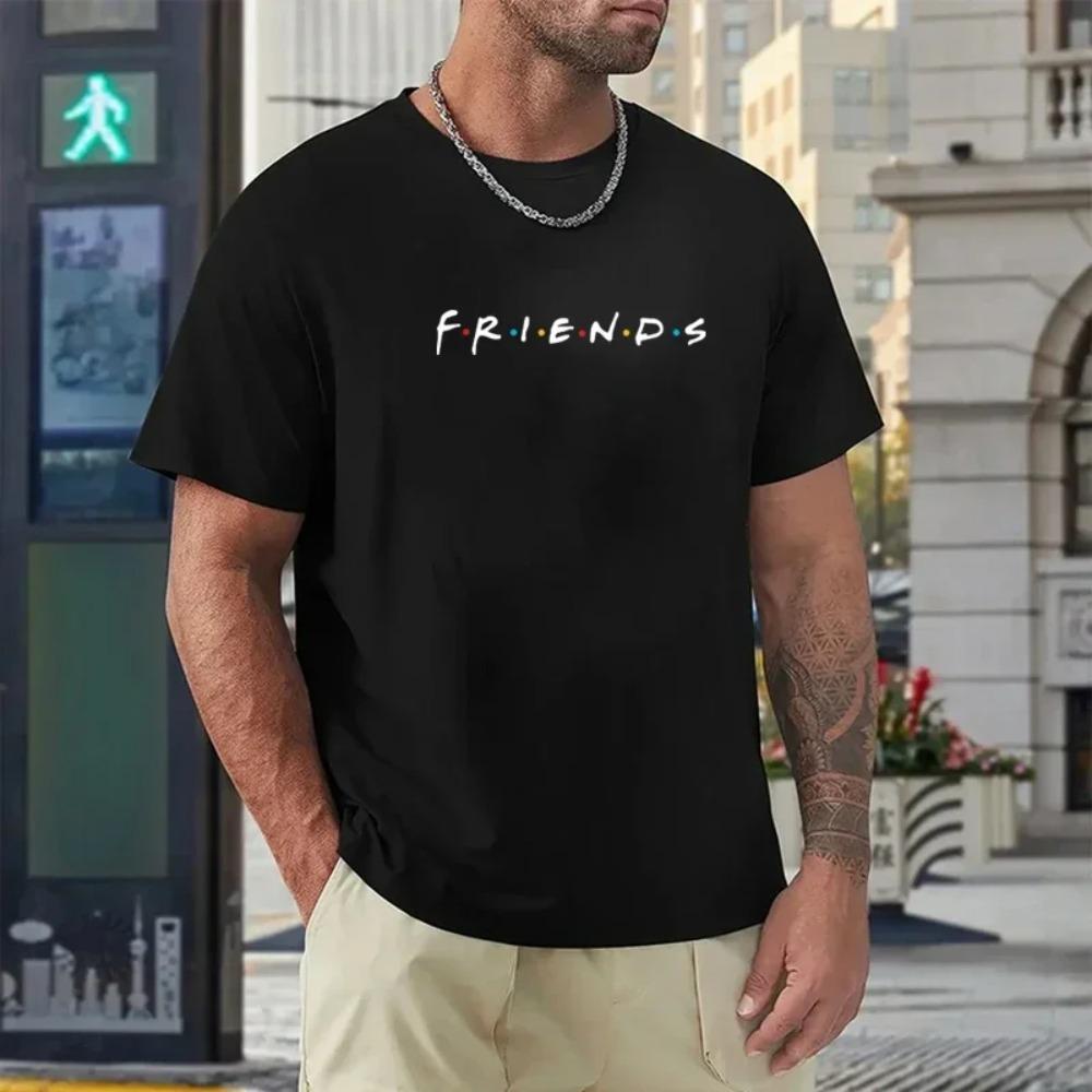 Men's Summer Short-sleeved Letter Print Daily Simple Fashion Versatile Comfortable Round Neck Solid Color T-shirt Men's Tops
