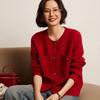 Women's Retro Floral Button-Up Cashmere Cardigan - Round Neck, Thick, Double Pocket, Slimming Knit Sweater for Autumn/Winter