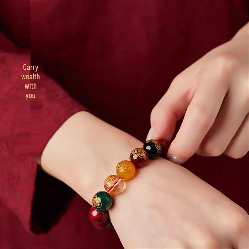 Five Paths Wealth God Cinnabar Agate Bracelet: Purple Gold Sand Zodiac Gift