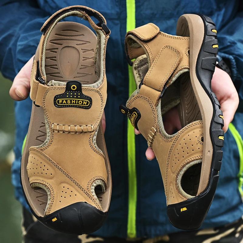 Fashion 2025 Summer Men Sandals Genuine Leather Beach Slipper Casual Leather Sandals Male Outdoor Shoes Roman Shoes Chaussure Hommes