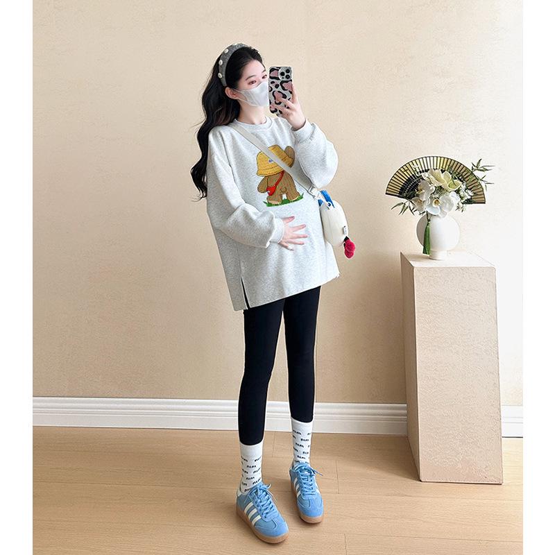 Plus Size Maternity Sweatshirt Set: Medium-Length, Loose Fit for Spring & Autumn