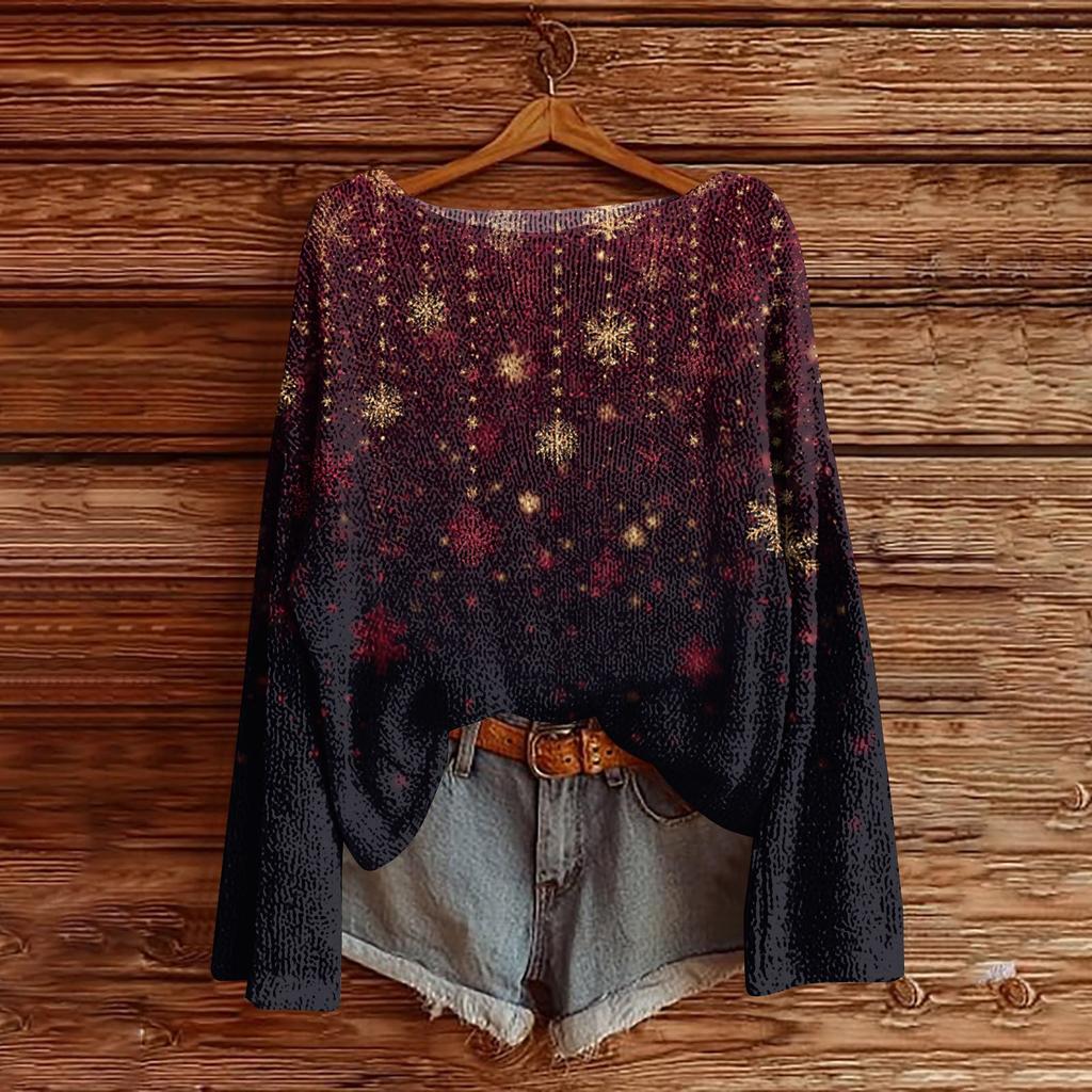 Women's Round Neck Lightweight Sweater Casual Long Sleeve Knit Pullover