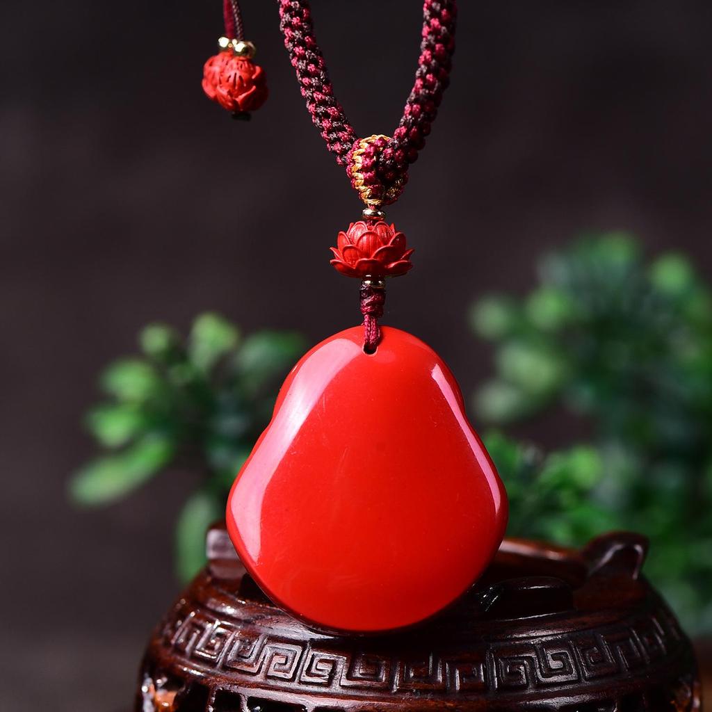 Cinnabar Maitreya Buddha Lotus Pendant Necklace - High-Grade Red Sand for Men & Women