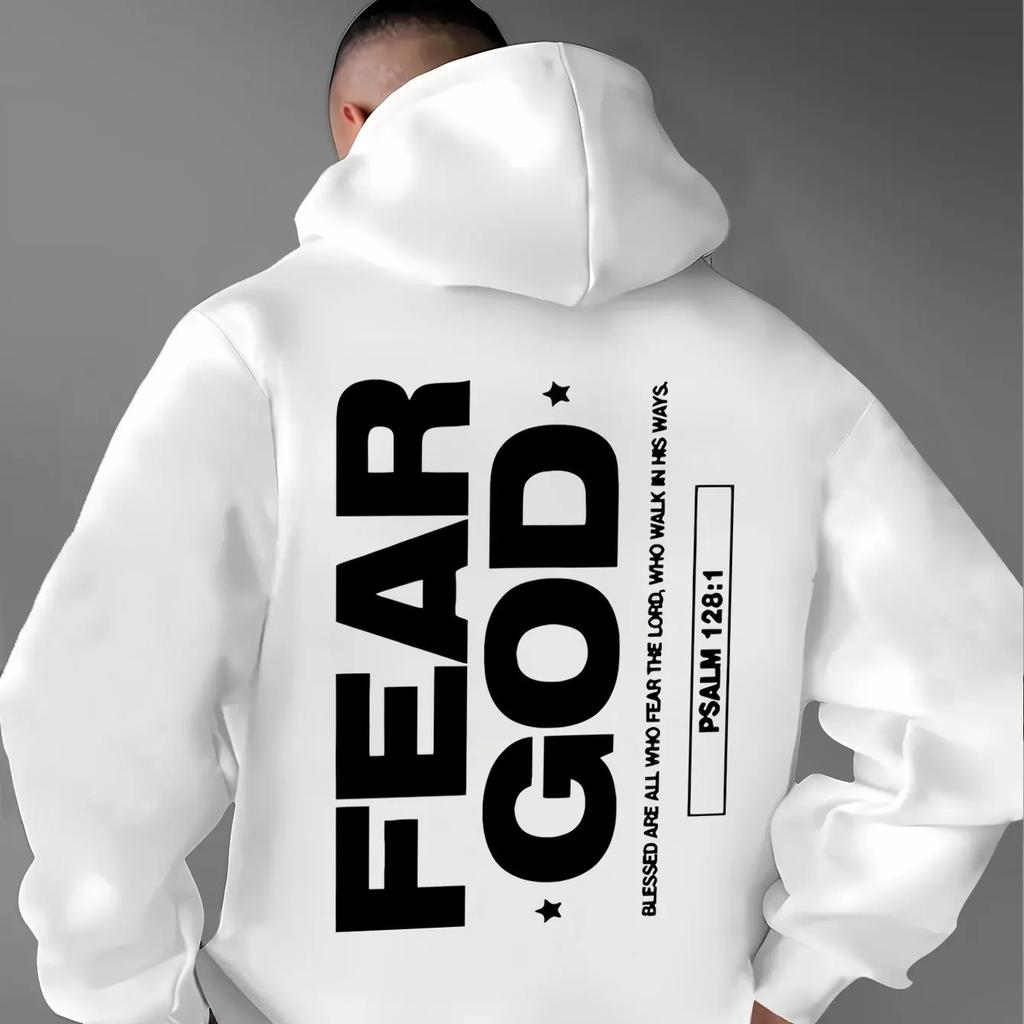 Men Pullover Hoodie Black FEAR GOD Vertical Large Bold Letter Psalm
