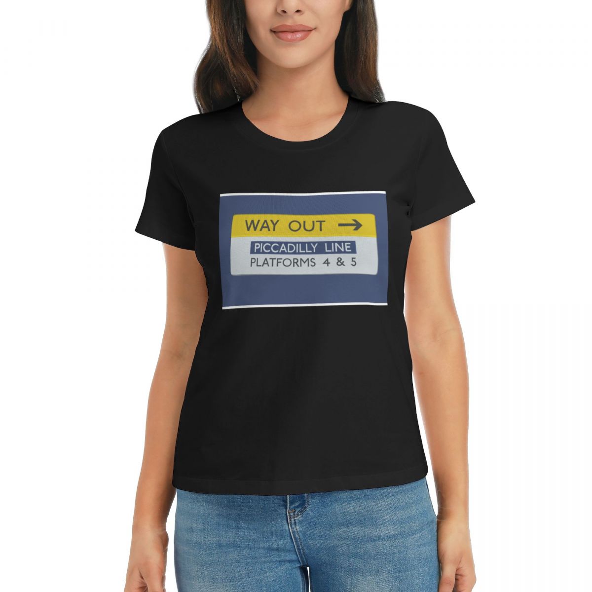 

Women TShirt London Underground Way Out Sign Summer Short Sleeve Tees Crew Neck Cotton T Shirts Clothes Tops Streetwear 4XL