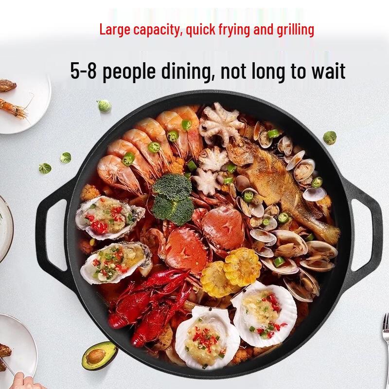 Zhi Shi 40cm Cast Iron Flat Frying Pan with Lid