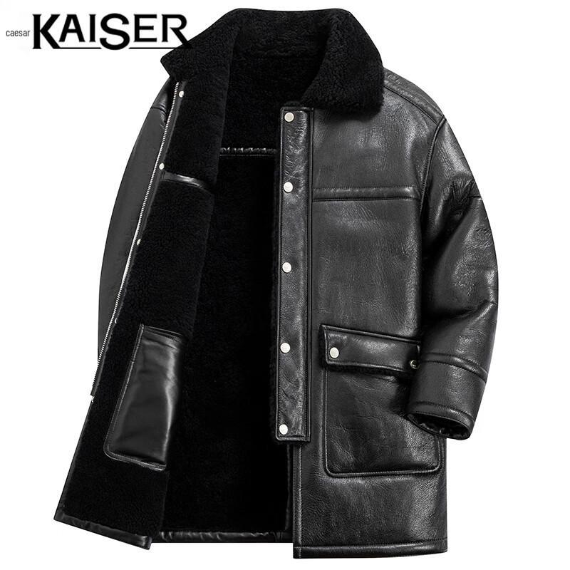 KAISER Men's Genuine Leather & Fur Mid-Length Jacket