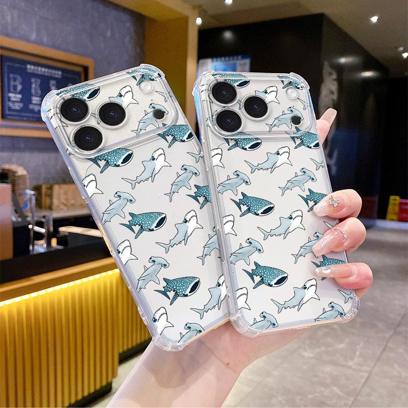 Factory cartoon shark pattern UV painting Apple 16promax mobile phone case four corners anti-drop TPU soft case