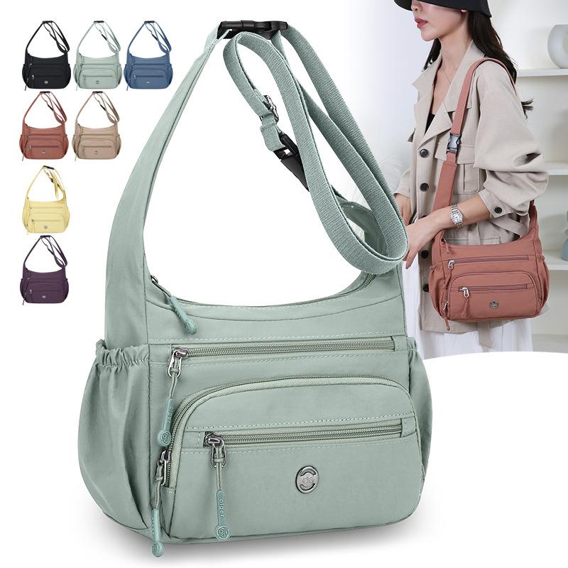 Waterproof Nylon Crossbody Bag for Women Multi Pocket Shoulder Handbag with Wide Strap