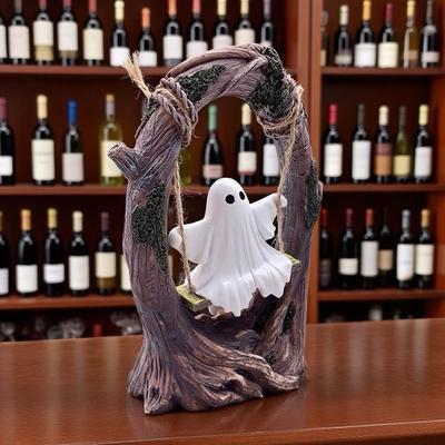 Niedliche gruselige Halloween-Deko Geist auf einer Baumschaukel Geisterfigur Ornament für Innen Außen Veranda Schreibtisch Bücherregal Dekorationen