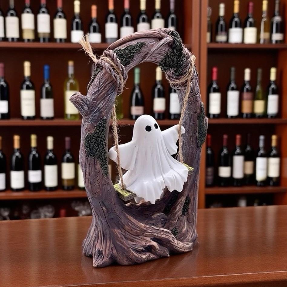 Cute Spooky Halloween Decor Ghost on a Tree Swing Ghost Figurine Ornament for Indoor Outdoor Porch Desktop Bookshelf Decorations
