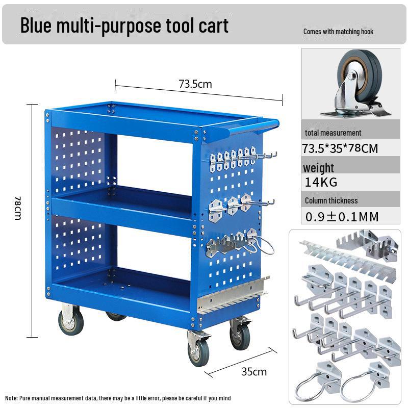 "Green Forest Utility Cart: Three-Layer Tool Trolley & Flatbed for Auto Repair & Beauty Supplies"