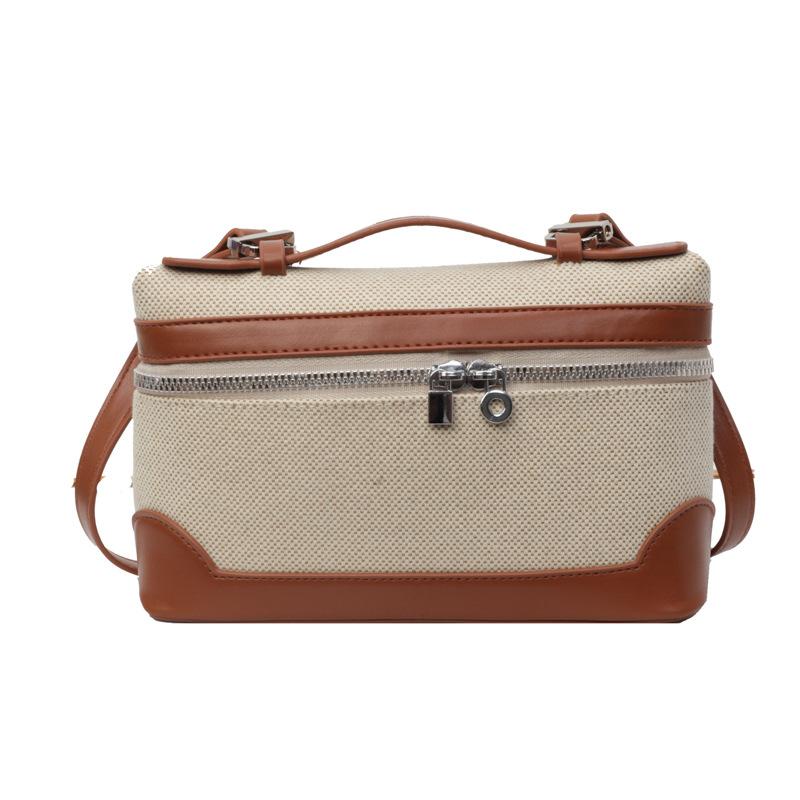 

Новая высококачественная женская сумка-коробка из холста, лоскутная швейная косметичка, модная сумка через плечо, летняя сумочка 21 x 15 x 7cm чёрный