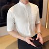 Half Sleeve Shirts Men Fashion Stand Collar Slim Fit Men's Casual Shirt