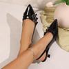 Punk Black Metal Ankle Decoration Sandals Women Pointed Toe Sling Back Pumps Women 2025 Summer Sexy Medium Heels Party Shoes