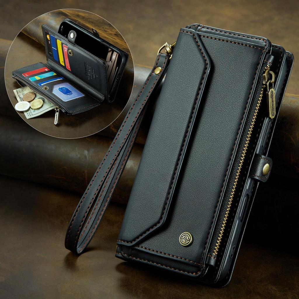 CaseMe (C36) Crossbody Wallet Case For iPhone 13 14 15 16 Pro Max Zipper Wrise Multi-functional Flip PU Leather Card Slots Holder Cover Protector