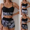 New European and American Split Bikini Swimsuit High Waist Flat Angle Strap Splicing Printed Huludao Swimsuit
