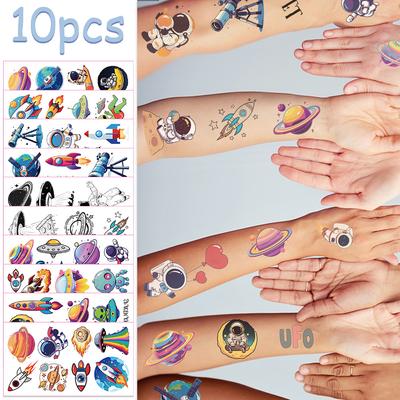10 Blatt Cartoon Weltraum Muster Tattoo Aufkleber Für Hand Gesicht Körper Temporäre Wasserdichte Tattoo Aufkleber Kinder Kreative Geschenke