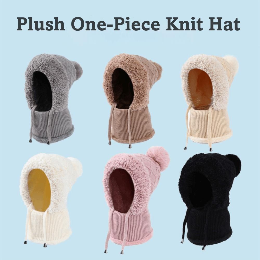 Flauschige Textur Sturmhaube Samt Gestrickte Halsintegrierte Mütze Winter Saison Outdoor-Aktivitäten