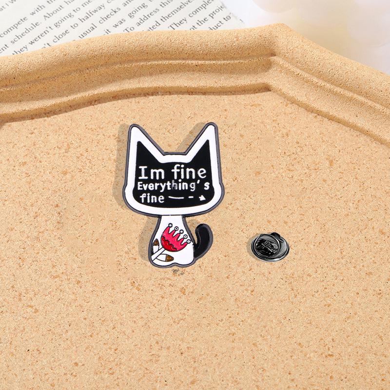Cartoon Kitten Metal Brooch - Cute Black Cat with Gun