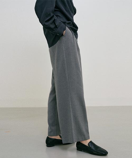 Lingseoul Two Tuck Wide Pants-Gray