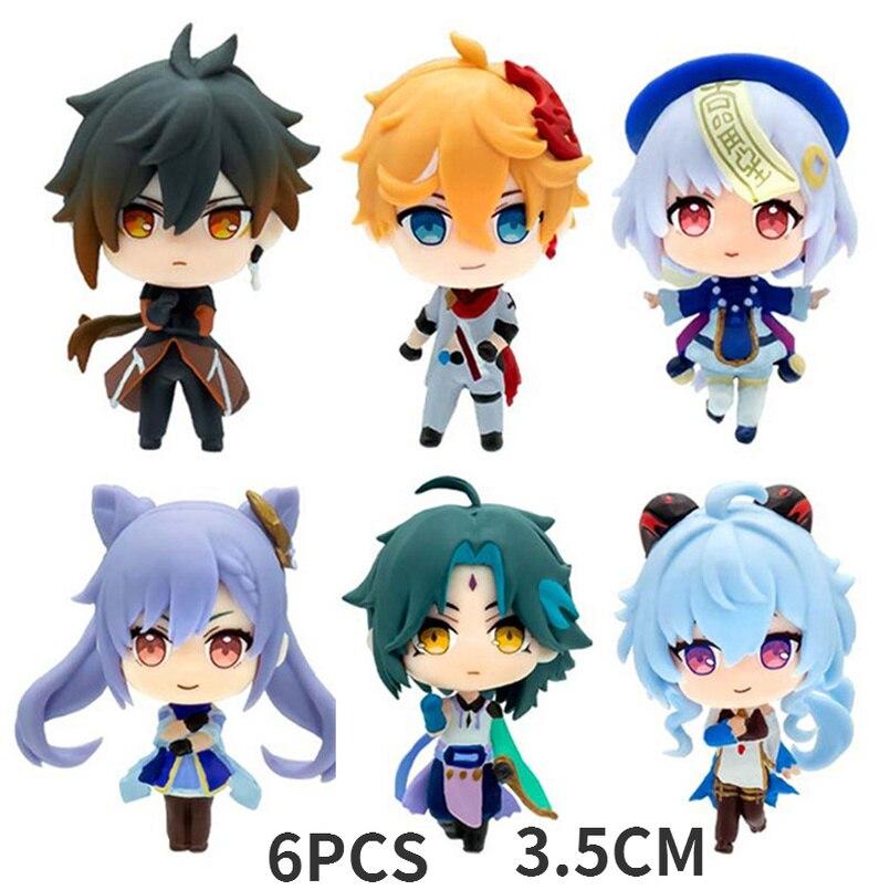 6pcs /Set Genshin Impact Account Action Figure Anime Game Genshin Impact Keqing Amber Klee Mona Figma Figurine Model Toys