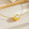 Gold Oval Cubic Zirconia Pendant Steel Wire Choker Necklace for Women
