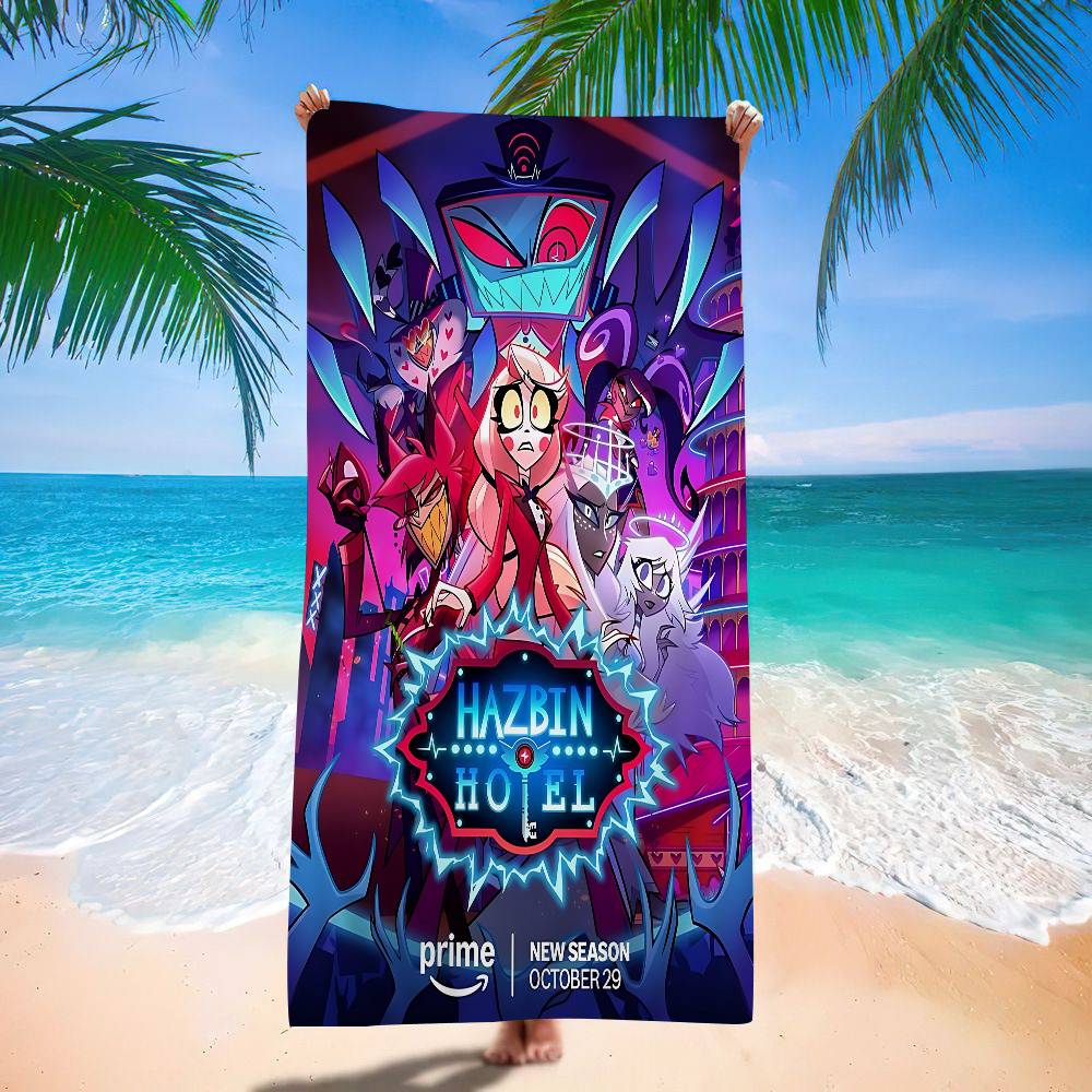 Cartone Animato H-Hazbin H-Hotels Anime Anime Asciugamano da Spiaggia per Nuoto Morbido Assorbente Panno Lavabile Regali per Bambini Per Bambini Viaggio Campeggio