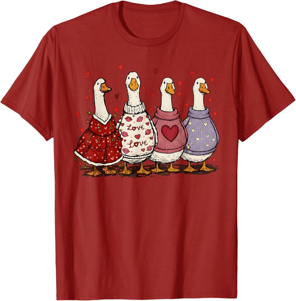 Cute Valentines Day Geese Ducks In Sweaters Graphic T-Shirt Casual Daily Wear