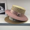 French Retro Raffia Flat Top Hat Women's Summer Sunscreen Beach Straw Hat Hollow Flat Brim Sunshade Top Hat Shows Small Face