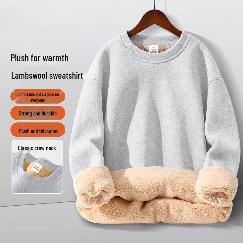 Men's Winter Thick Lambswool Hoodie: Youthful, Warm, Pure Color, Loose Fit, Plus Size