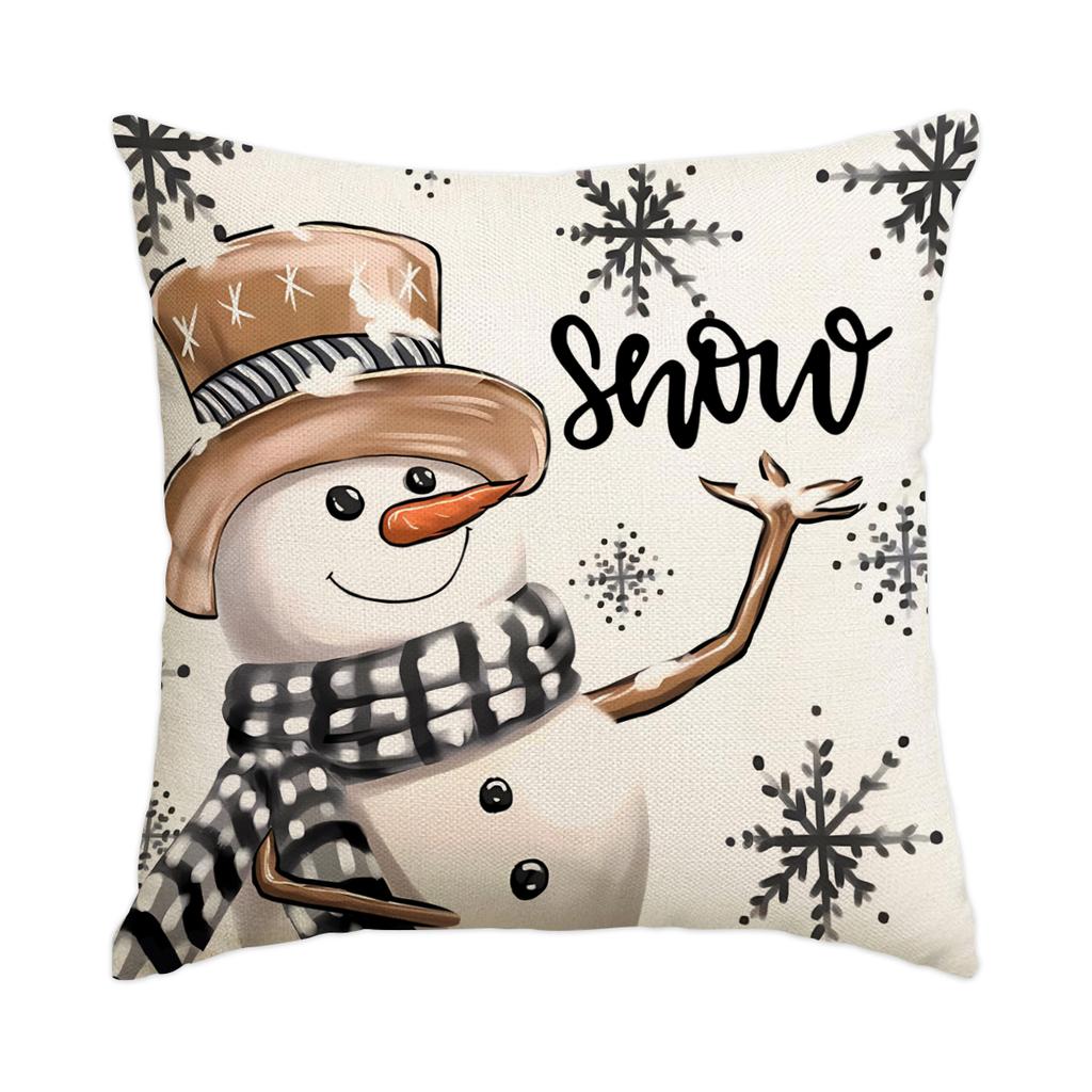 1 \ 4pcs gray Christmas snowman, Christmas reindeer print pillow cover, home sofa decoration cushion cover (without pillow core)