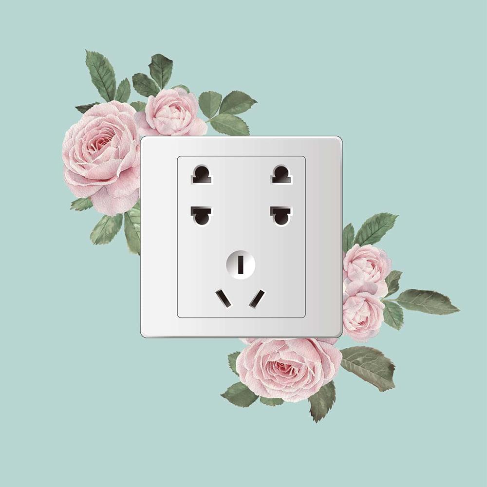 Pink Roses Are Used for The Bedroom Living Room and Entrance Switch with Stickers for Home Beautification on The Wall