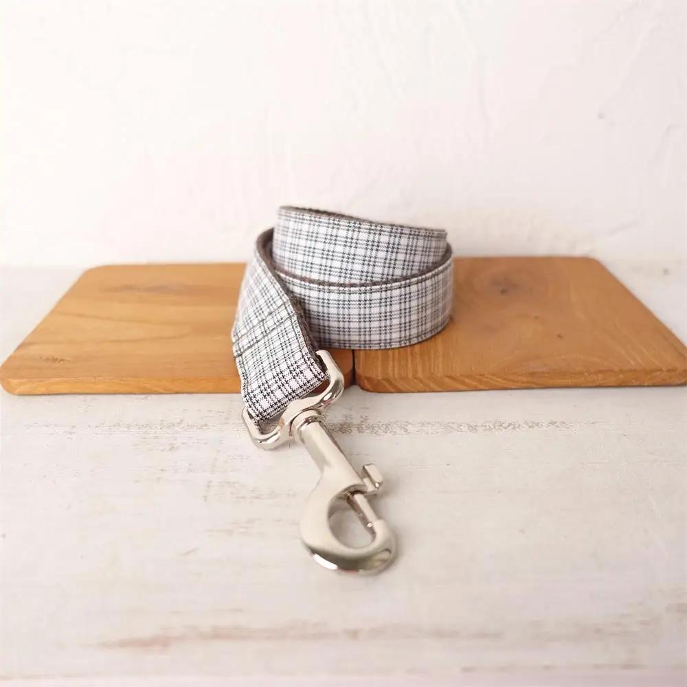 

Personalized Dog Collar with Free Engraving, Matching Pet Leash,Customzied Contacts Metal Buckle,Brown White Plaid Pet Collar S