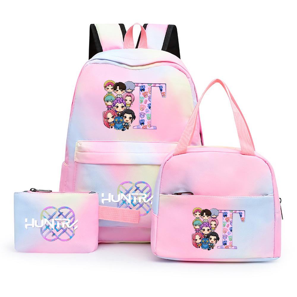 3Pcs/set K-Pop Printed Backpack with Pencil Case Lunch Bag for Teenager Girl Boy Bookbag Large Capacity Waterproof Travel Bag Kid Gift Mochila