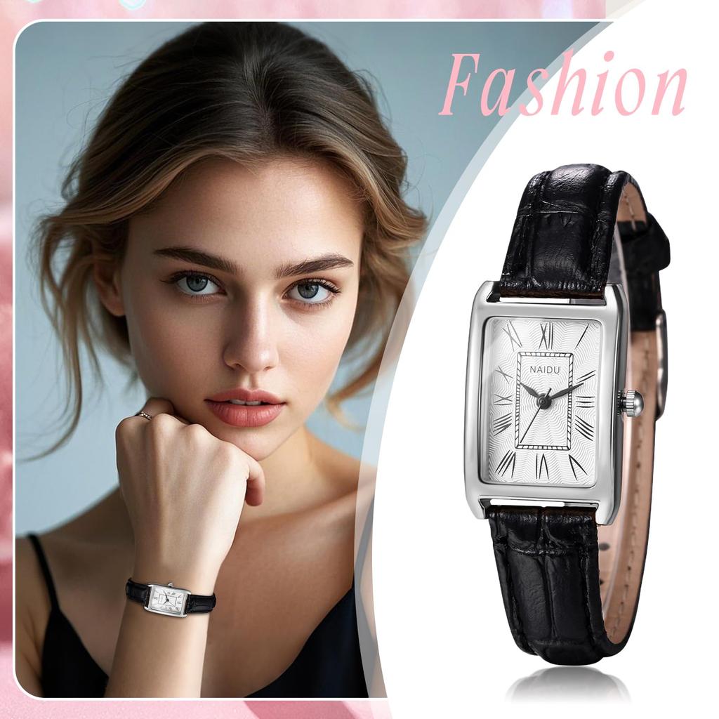 square small Roman numerals brown silver easy to New Day Wristwatch, women's, waterproof, rainproof, dial, quartz, dial, thin, dial, strap, exquisite,