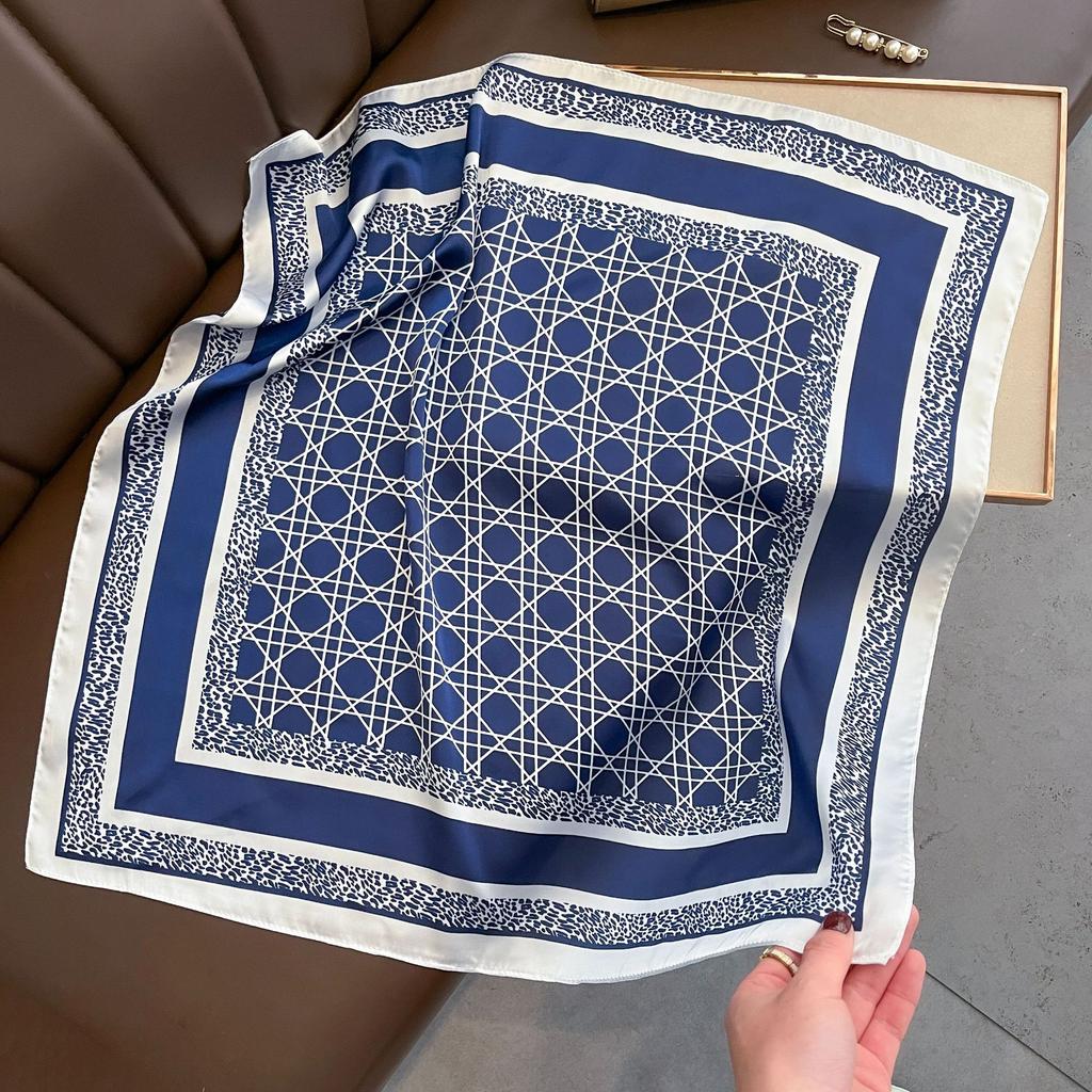 New Geometric Line Printed Small Square Scarf for Women's Imitation Silk Scarf Neck Protection Scarf Professional Versatile Silk Scarf Scarf Scarf