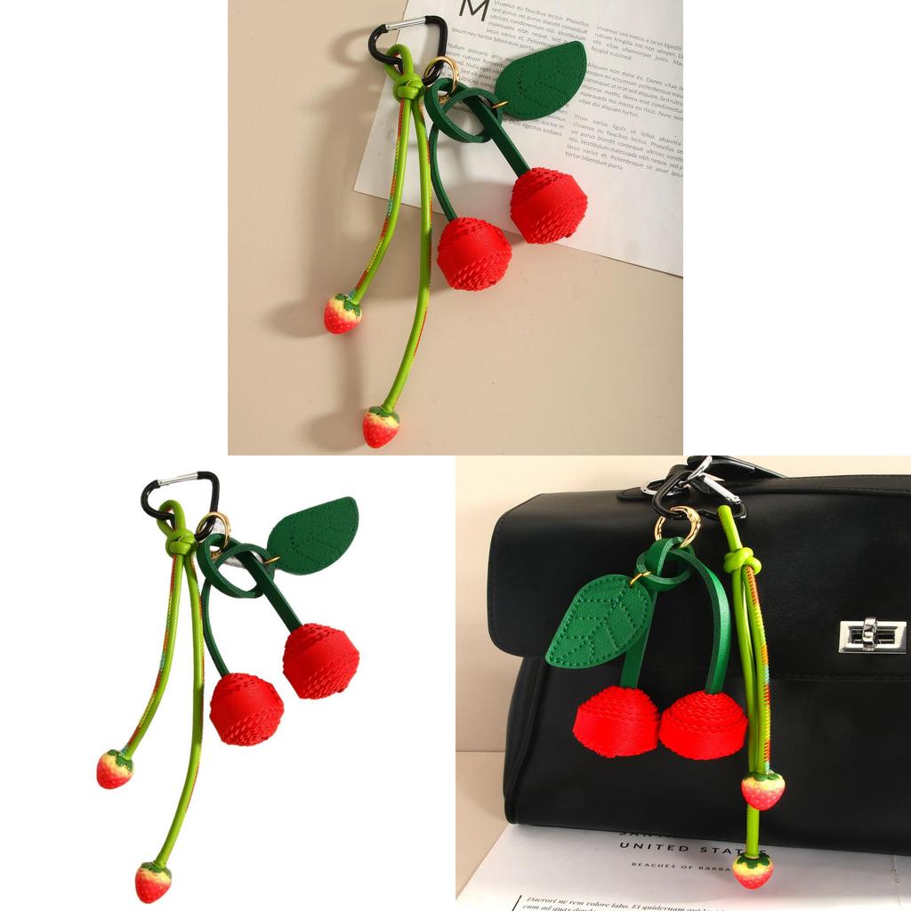 Pu Cherry Strawberry Keychain Bag Charm With Handcrafted Fruits For Fashionable Accessories