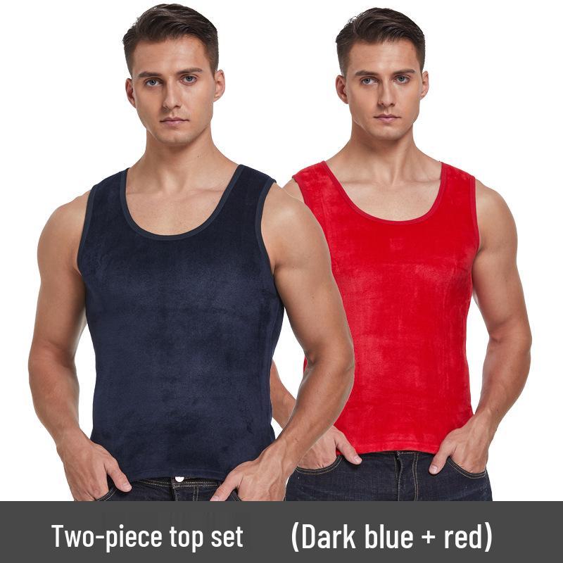 Men's Winter Double-Sided Golden Velvet Vest with Fleece, Thickened for Warmth; Round Neck Waistcoat & Base Layer for Cold Protection
