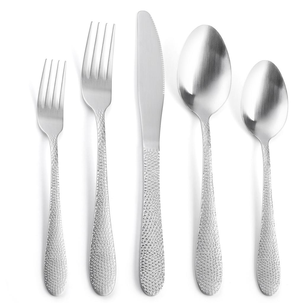 Hammer Matte Tableware Four-piece Set Stainless Steel Knife and Fork Spoon Steak Golden  Dessert Spoon YSH-12-5PS