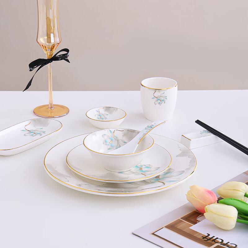 Ru Han Chinese Ceramic Lotus Dinnerware Set