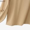ZANZEA Women Casual Round Neck Solid Color Loose Long Sleeve Blouse
