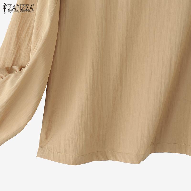 ZANZEA Women Casual Round Neck Solid Color Loose Long Sleeve Blouse